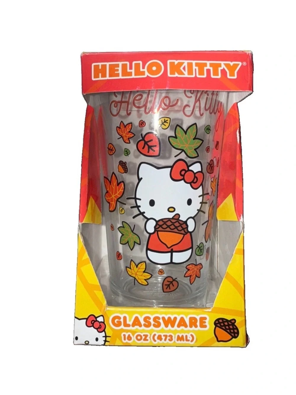 Hello Kitty Glass with Orange and Yellow Autumn Accents new